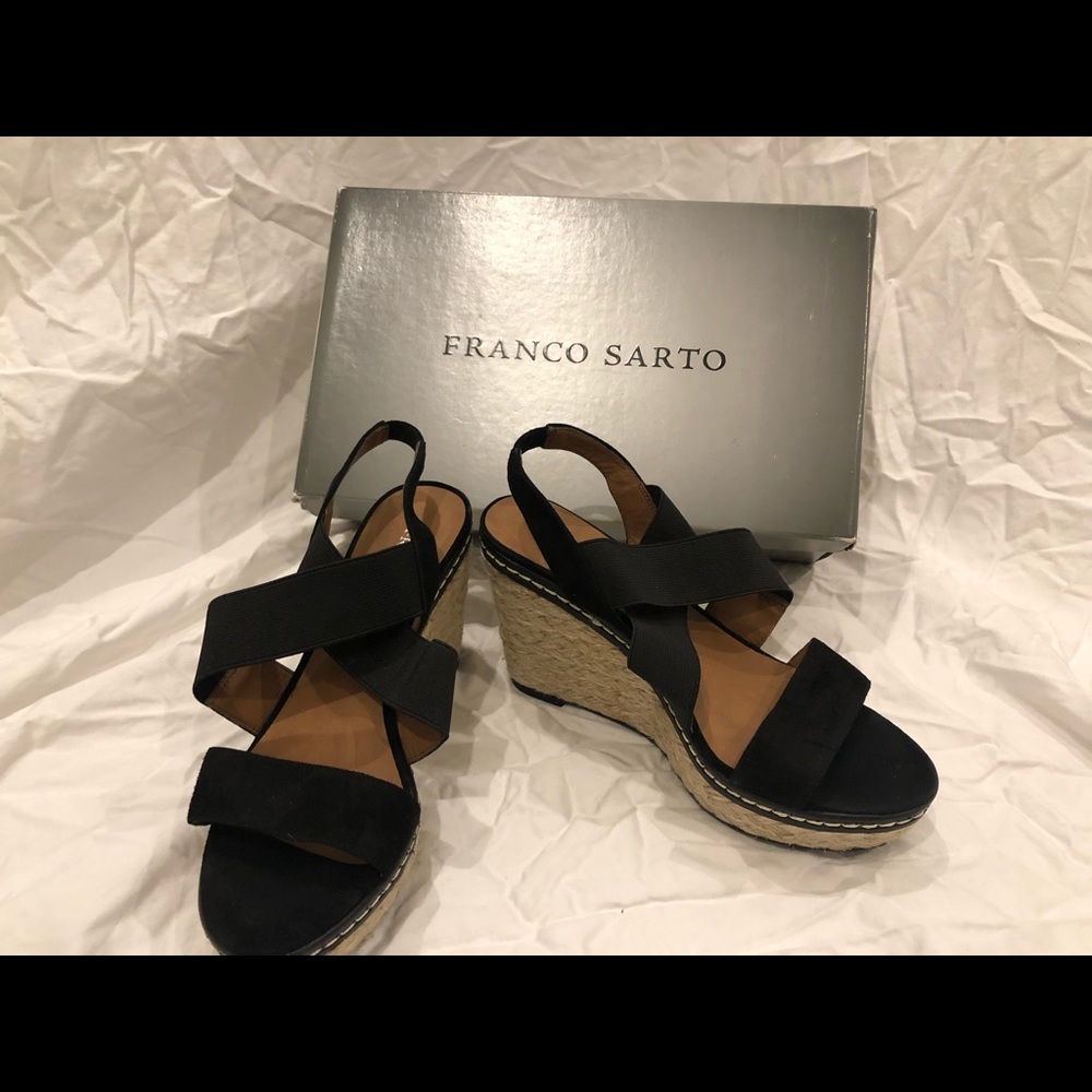 Franco Sarto Black Suede Wedges Size 6.5